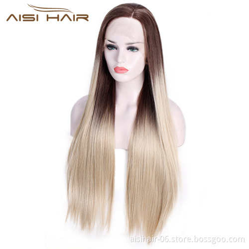 Aisi Hair 26 Inch Long Silky Straight Wig Ombre Blonde Dark Root Lace Frontal Wig Middle Part Front Lace Hair Wigs For Women